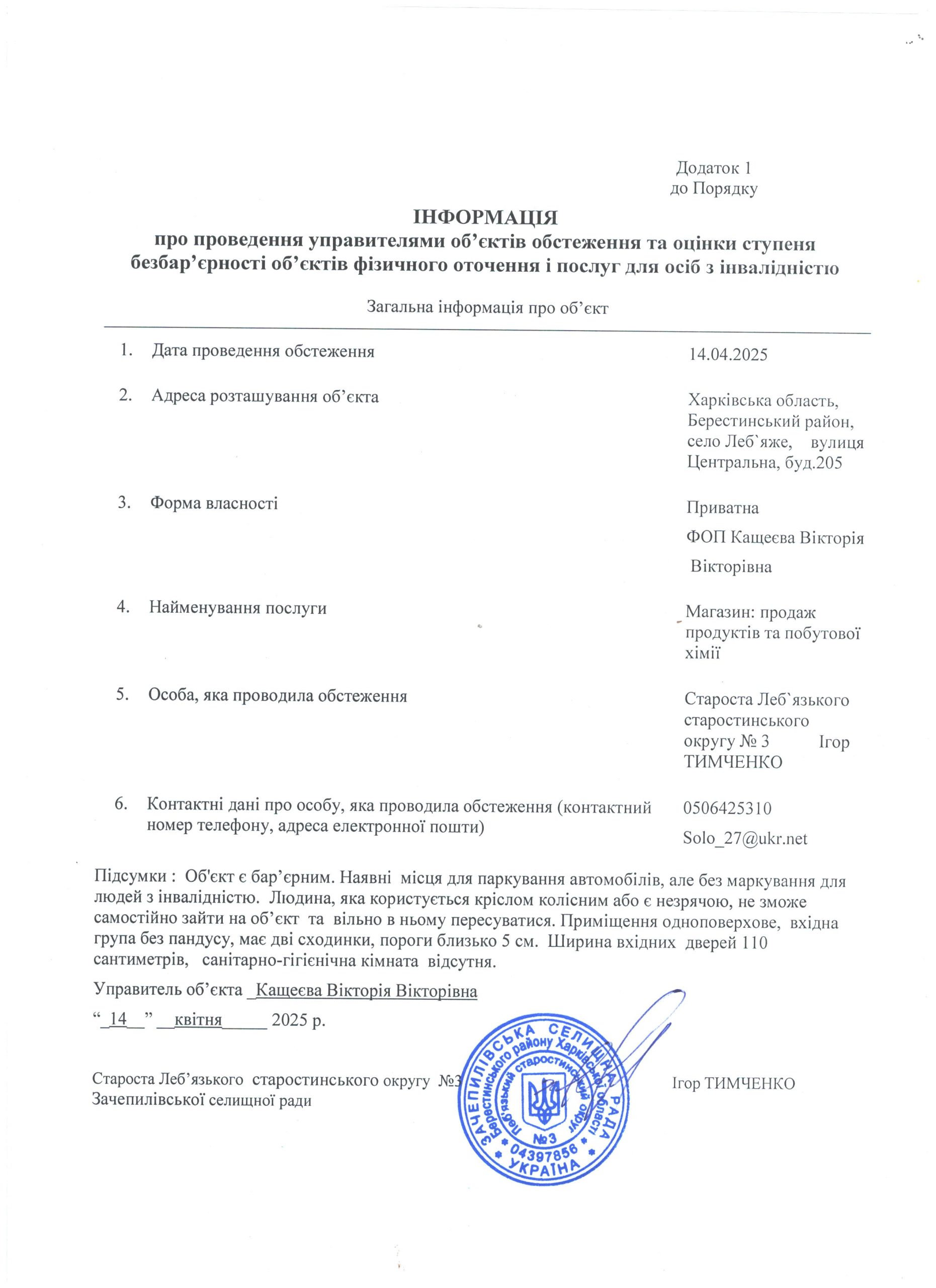 Моніторинг по безбар’єрності магазин 3 Кащеєва Вікторія 001