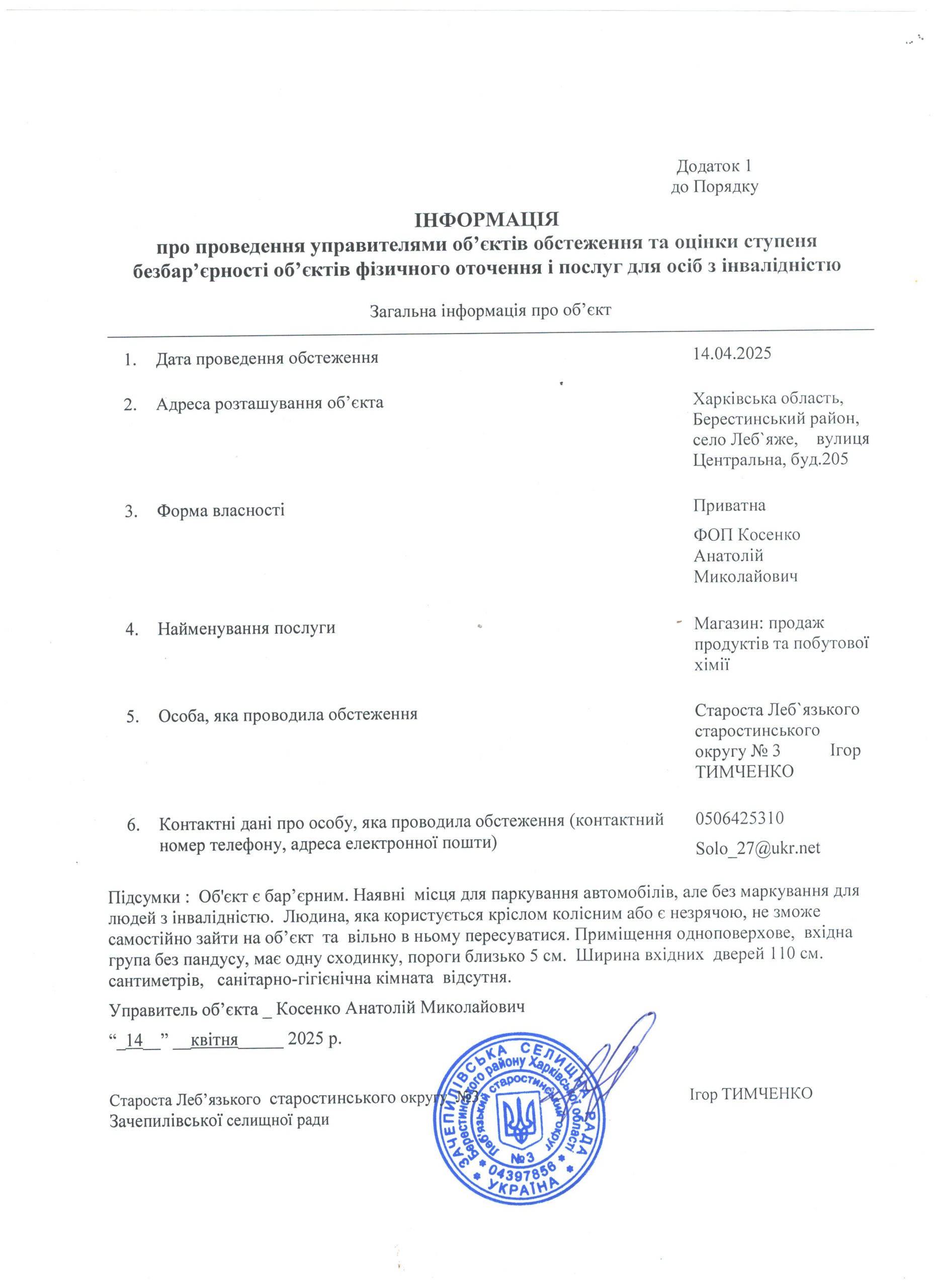 Моніторинг по безбар’єрності магазин 4 Косенко Анатолій 001