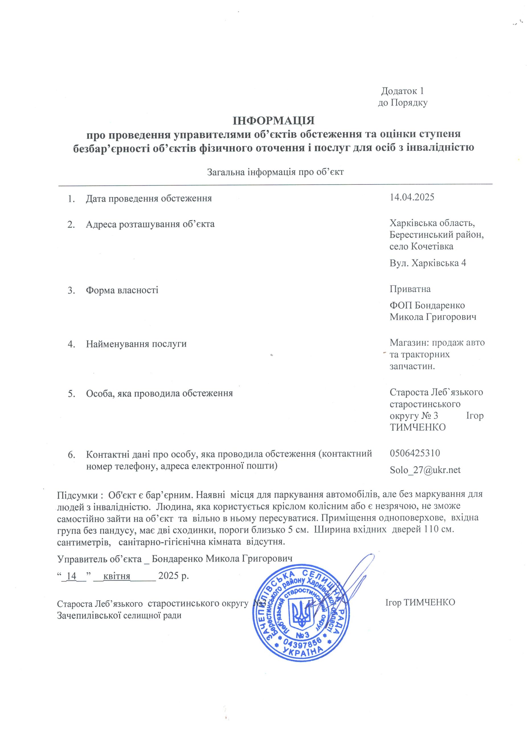 Моніторинг по безбар’єрності магазин 5 Бондаренко Микола 001